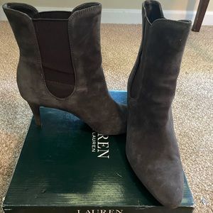 Ralph Lauren Gray suede booties with heel